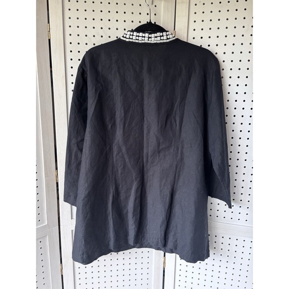 Chicos Women's 2 / LG Black Tunic Linen Cotton Beaded V Neck Shirt Blouse 3/4slv - Picture 8 of 8